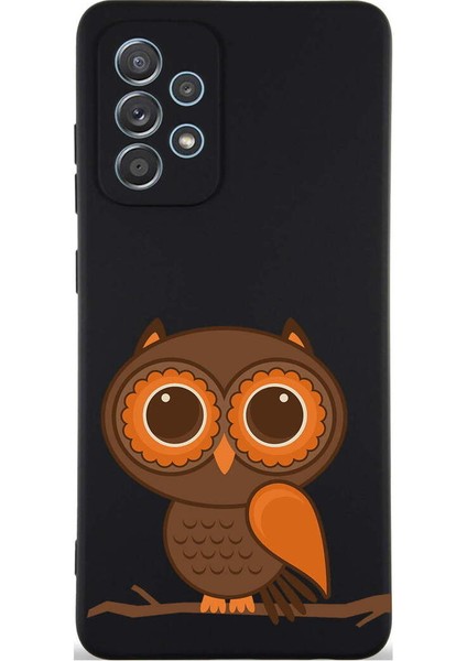 Samsung Galaxy A32 ile Uyumlu Baykuş (0214A) Tasarımlı Siyah Lansman Silikon Kılıf