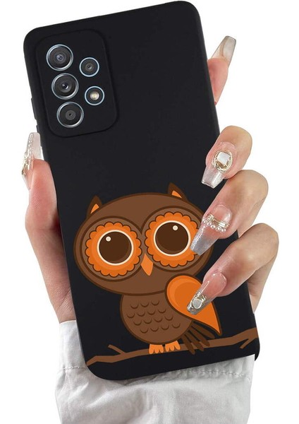 Samsung Galaxy A32 ile Uyumlu Baykuş (0214A) Tasarımlı Siyah Lansman Silikon Kılıf fiyatları