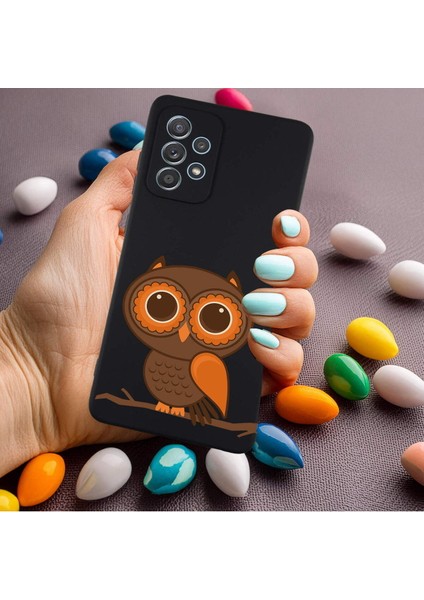 Samsung Galaxy A32 ile Uyumlu Baykuş (0214A) Tasarımlı Siyah Lansman Silikon Kılıf modelleri