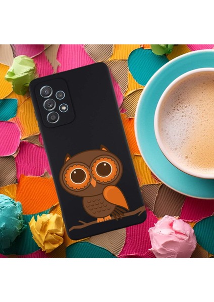 Samsung Galaxy A32 ile Uyumlu Baykuş (0214A) Tasarımlı Siyah Lansman Silikon Kılıf fırsatları