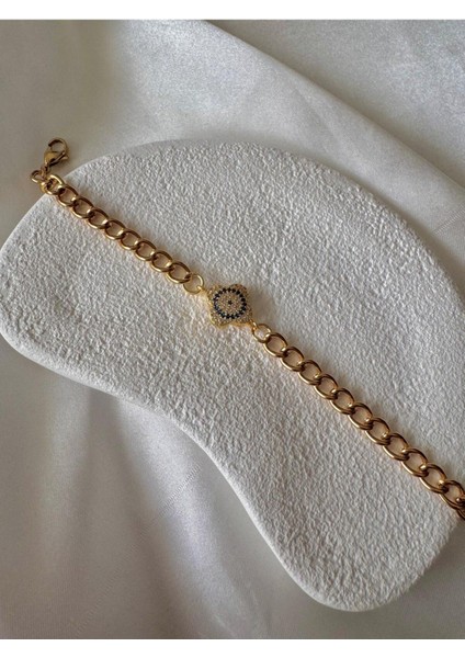 Mavi Taşlı Gold Bileklik