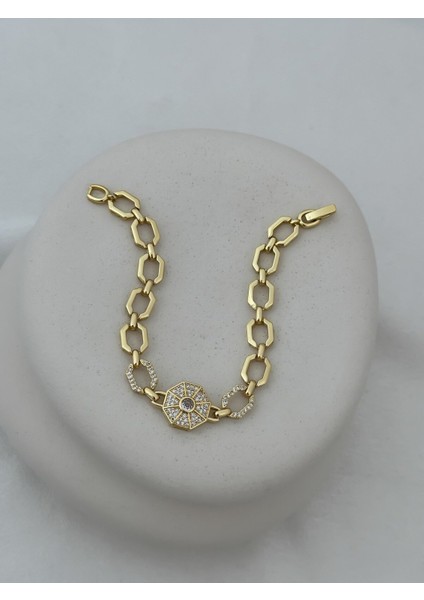 Özel Seri Geometrik Figür Zincir Detay Zirkon Taşlı Daire Plaka Bileklik fiyatları