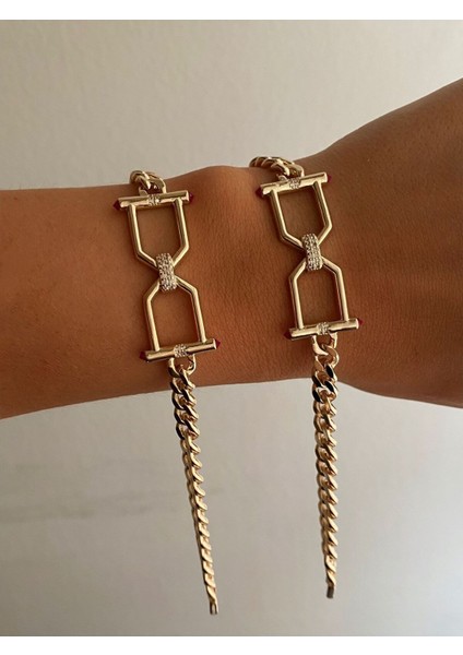 Vip Tasarım Altıgen Zirkon Taşlı Çelik Bileklik