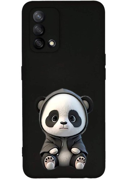Oppo A74 ile Uyumlu Sevimli Panda (0214D) Tasarımlı Siyah Lansman Kılıf