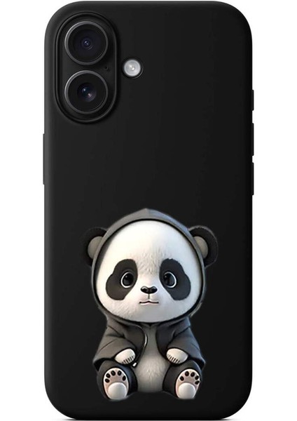 iPhone 16 ile Uyumlu Sevimli Panda (0214D) Tasarımlı Siyah Lansman Kılıf