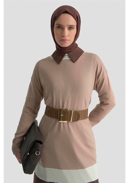 Color Block Triko Tunik 25KD6018 Vizon