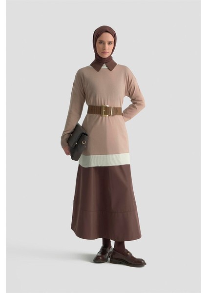 Color Block Triko Tunik 25KD6018 Vizon fiyatları