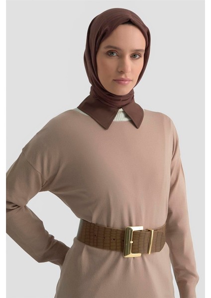 Color Block Triko Tunik 25KD6018 Vizon modelleri