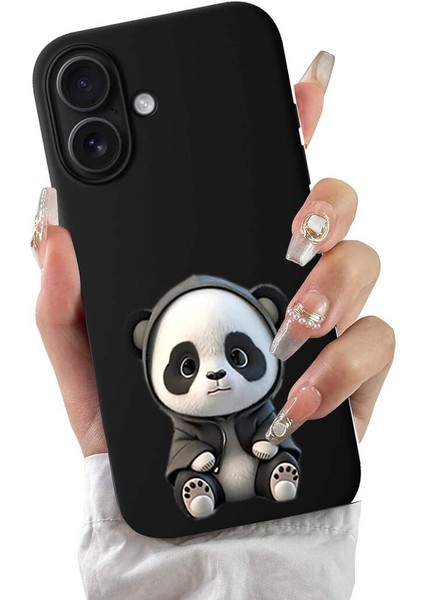 iPhone 16 ile Uyumlu Sevimli Panda (0214D) Tasarımlı Siyah Lansman Kılıf fiyatları