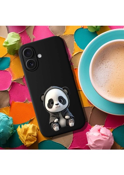 iPhone 16 ile Uyumlu Sevimli Panda (0214D) Tasarımlı Siyah Lansman Kılıf fırsatları