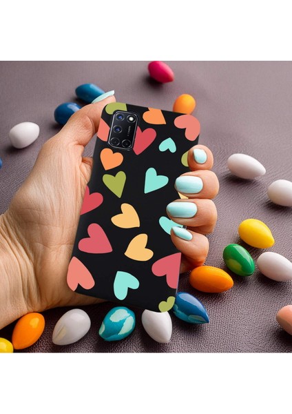 Oppo A92 ile Uyumlu Tropikal Kalpler (0214B) Tasarımlı Siyah Lansman Kılıf modelleri