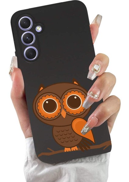 Samsung Galaxy A54 ile Uyumlu Baykuş (0214A) Tasarımlı Siyah Lansman Silikon Kılıf fiyatları