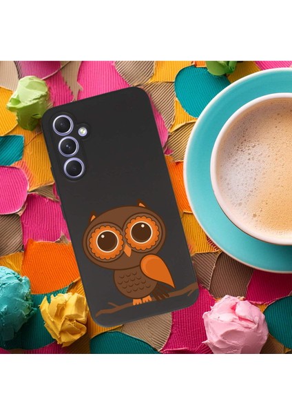 Samsung Galaxy A54 ile Uyumlu Baykuş (0214A) Tasarımlı Siyah Lansman Silikon Kılıf fırsatları