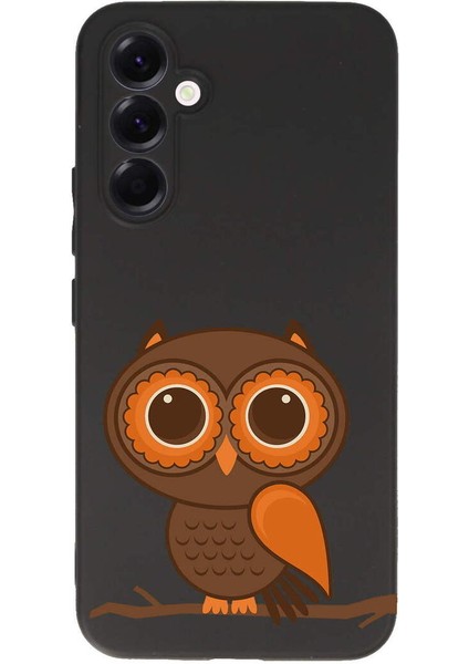 Samsung Galaxy A56 ile Uyumlu Baykuş (0214A) Tasarımlı Siyah Lansman Silikon Kılıf