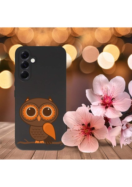 Samsung Galaxy A56 ile Uyumlu Baykuş (0214A) Tasarımlı Siyah Lansman Silikon Kılıf indirimleri