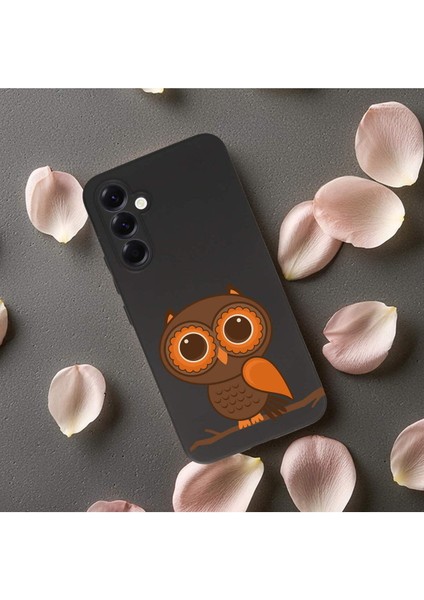 Samsung Galaxy A56 ile Uyumlu Baykuş (0214A) Tasarımlı Siyah Lansman Silikon Kılıf