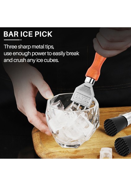 Buz Kıracağı - Masif Ahşap Saplı Sağlam Buz, Kokteyl Barmeni Için 304 Paslanmaz Çelik Üç Uçlu Buz Kırıcı (Yurt Dışından) fırsatları