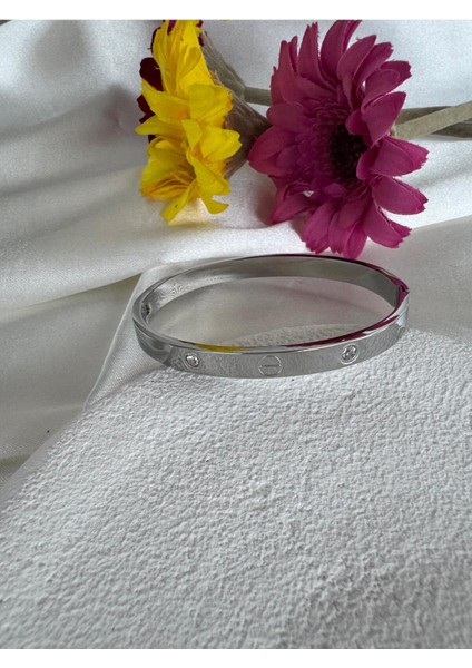 Çelik Gümüş Renk Zirkon Taşlı Bileklik modelleri