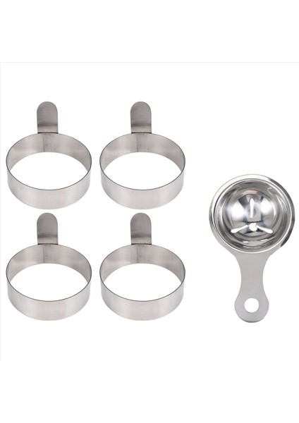 4 Adet Paslanmaz Çelik Yumurta Halkası, Yumurta Şekillendirici, Yapışmaz Pişirme Halkaları, Omlet Kalıbı, 1 Yumurta Ayırıcı, Mutfak Pişirme Aletleri (Yurt Dışından)