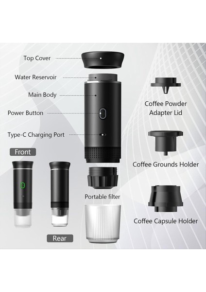 Kablosuz Elektrikli Taşınabilir Espresso Kahve Makinesi Kamp Kahve Makinesi 3'ü 1 Arada Kapsül Toz Seyahat Kahve Makinesi Gri (Yurt Dışından) fiyatları