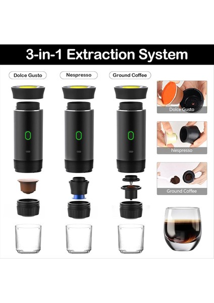 Kablosuz Elektrikli Taşınabilir Espresso Kahve Makinesi Kamp Kahve Makinesi 3'ü 1 Arada Kapsül Toz Seyahat Kahve Makinesi Gri (Yurt Dışından) fırsatları