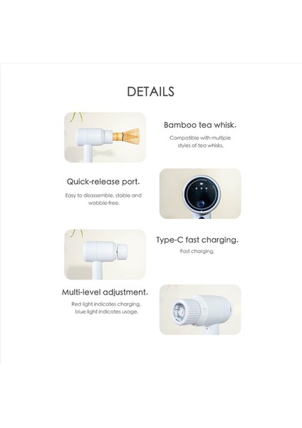 Elektrikli Bambu Çırpıcı Matcha Fırçası Ayarlanabilir Hızlı Çırpma Matcha Aleti Ev Yapımı Çay Yapma Aletleri Tip-C Şarjlı (Yurt Dışından) fiyatları