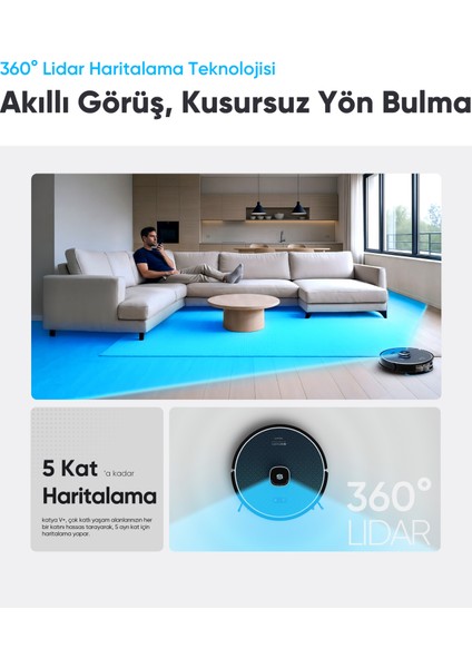 Katya V+ Akıllı Robot Süpürge 10000PA Premium Otomatik Toz Toplama Üniteli