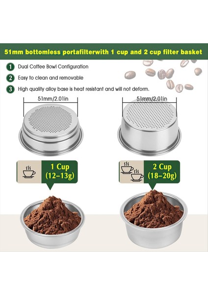 Delonghi Dedica EC680/EC685 Kahve Makinesi Için 51 mm Portafilter, Filtre Sepetli Dipsiz Portafilter (Yurt Dışından) modelleri