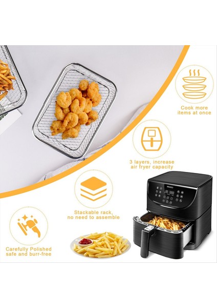 Sıcak Hava Fritözü Izgaraları, 3 Katlı Istife Edilebilir Hava Fritözü Rafı, 304 Paslanmaz Çelik, Fırın Için, Hava Fritözü Aksesuarları, Dikdörtgen (Yurt Dışından) modelleri