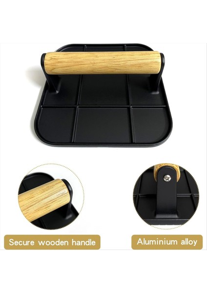 Ahşap Saplı Et Presi 6 Inç Kare Burger Presi Alüminyum Hamburger Parçalama Aleti Izgara ve Sac Tavada Pişirme Için Kullanılır (Yurt Dışından) modelleri