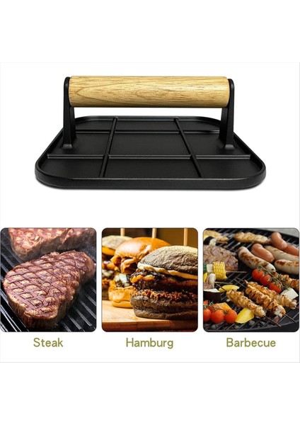 Ahşap Saplı Et Presi 6 Inç Kare Burger Presi Alüminyum Hamburger Parçalama Aleti Izgara ve Sac Tavada Pişirme Için Kullanılır (Yurt Dışından) fırsatları