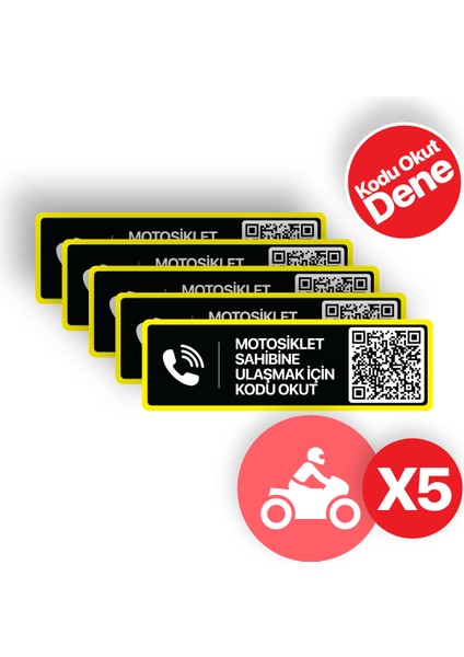 5'li Paket - Motosiklet Numaratörü - Numarasız Numaratör - Qr Kodlu Numaratör (Yatay Etiket)