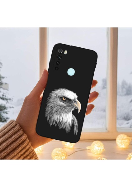 Xiaomi Redmi Note 8 ile Uyumlu Kartal (0214C) Tasarımlı Siyah Lansman Kılıf
