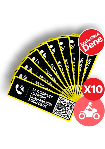 10'lu Paket - Motosiklet Numaratörü - Numarasız Numaratör - Qr Kodlu Numaratör (Yatay Etiket)