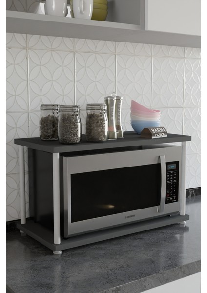 Çevir Kur Mutfak Tezgah Üstü Mikrodalga Rafı Beyaz Demir Organizer Stand Baharatlık Raf Sistemleri