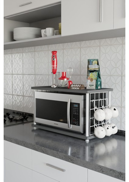 Çevir Kur Beyaz Demir Metal Askılı | Mutfak Tezgah Üstü Mikro Dalga Rafı | Çok Amaçlı Organizer Raf
