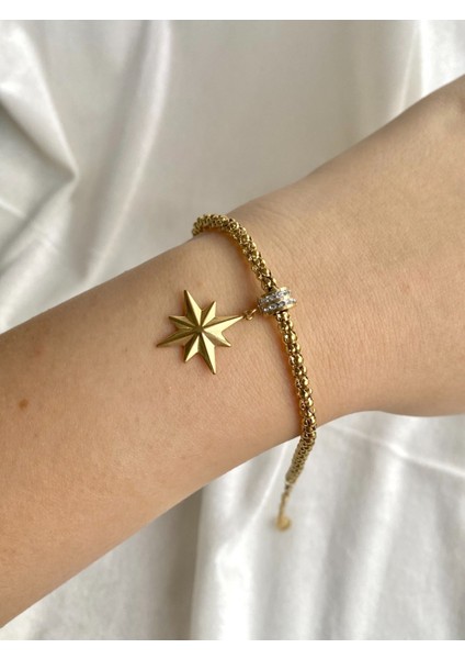 Gold Kutup Yıldızı Zirkon Taşlı Bileklik