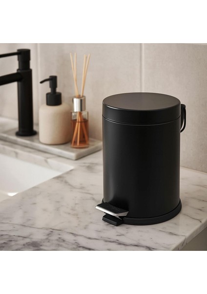 Şık Siyah Paslanmaz Kapaklı 3 Lt Banyo ve Ofis Çöp Kovası fiyatları