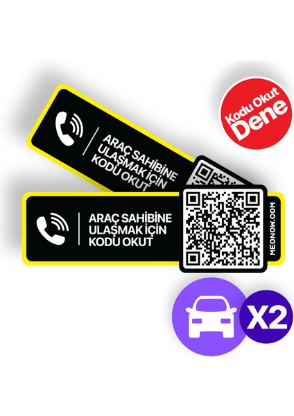 2'li Paket - Numarasız Numaratör - QR Kodlu Araç Numaratörü - Araç İçi Park Telefon Numarası (Yatay Etiket)