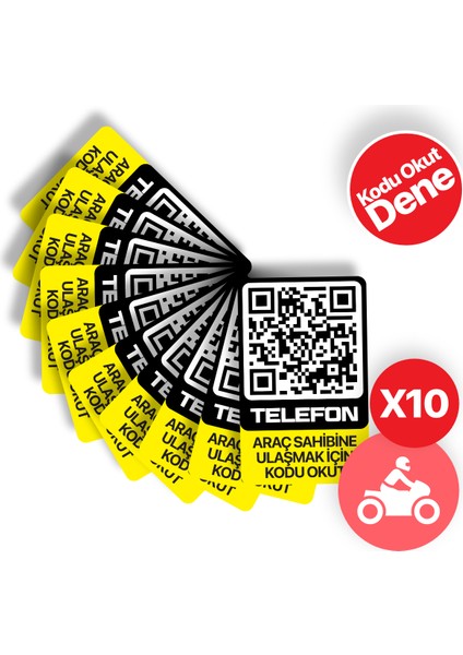 10'lu Paket - Motosiklet Numaratörü - Numarasız Numaratör - Qr Kodlu Numaratör (Dikey Etiket)
