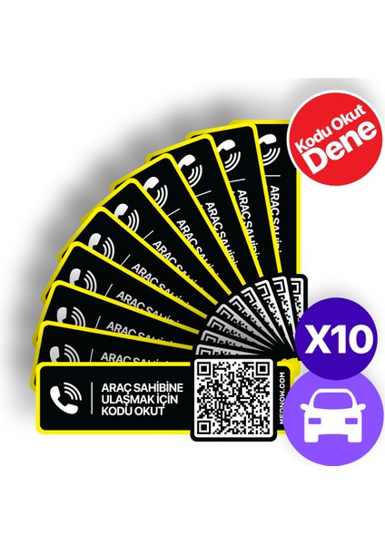 10'lu Paket - Numarasız Numaratör - QR Kodlu Araç Numaratörü - Araç İçi Park Telefon Numarası (Yatay Etiket)