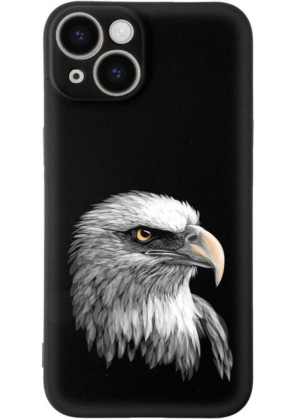 iPhone 15 Plus ile Uyumlu Kartal (0214C) Tasarımlı Siyah Lansman Kılıf