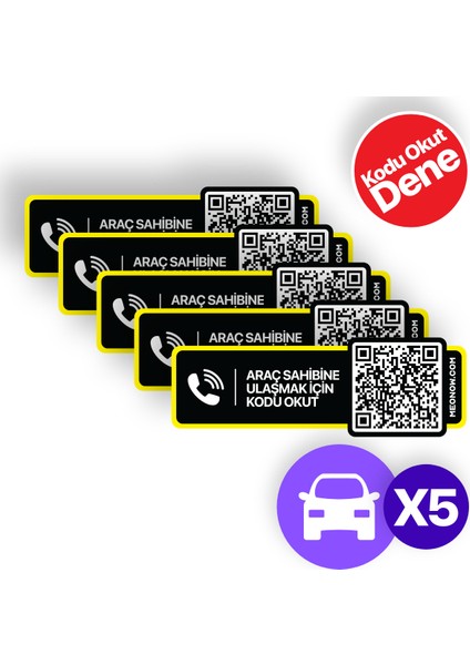 5'li Paket - Numarasız Numaratör - QR Kodlu Araç Numaratörü - Araç İçi Park Telefon Numarası (Yatay Etiket)