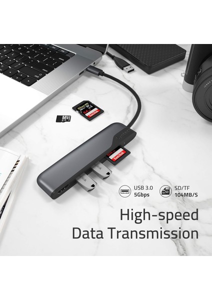 5’i 1 Arada Usb-C – HDMI Adaptör | Sd ve Microsd Kart Okuyuculu Type-C Çoklayıcı | Macbook, iPad Pro ve Windows Laptop Uyumluluğu modelleri