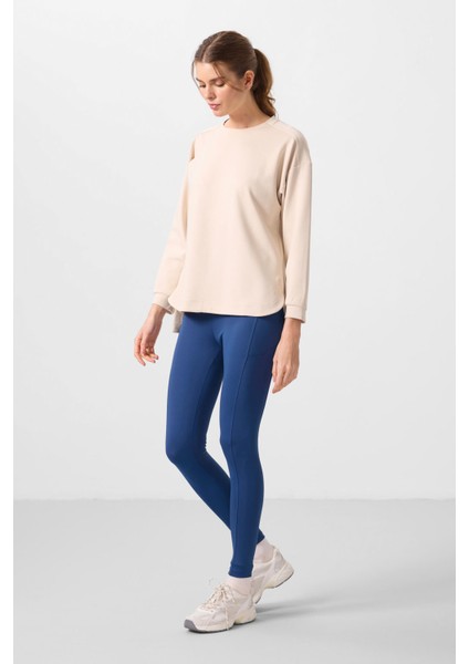 Bej Yumuşak Dokulu O Yaka Rahat Form Kadın Tunik Sweatshirt - 97305