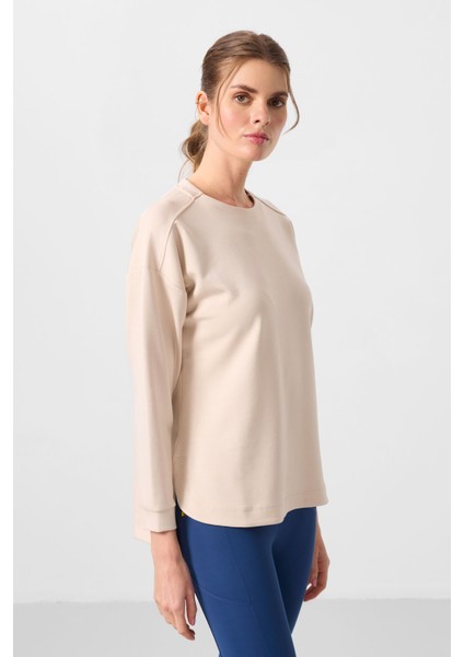 Bej Yumuşak Dokulu O Yaka Rahat Form Kadın Tunik Sweatshirt - 97305