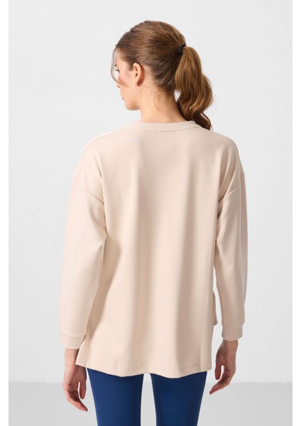 Bej Yumuşak Dokulu O Yaka Rahat Form Kadın Tunik Sweatshirt - 97305