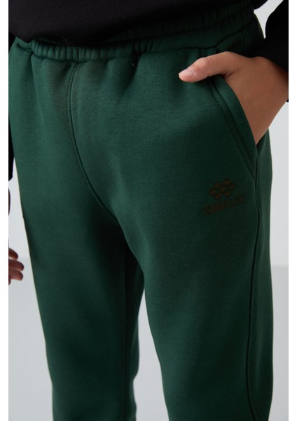 Çam Yeşil Pamuklu Kalın İçi Tüylü Standart Fit Nakışlı Erkek Çocuk Eşofman Alt - 11224