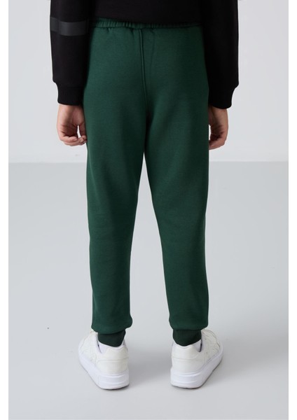 Çam Yeşil Pamuklu Kalın İçi Tüylü Standart Fit Nakışlı Erkek Çocuk Eşofman Alt - 11224