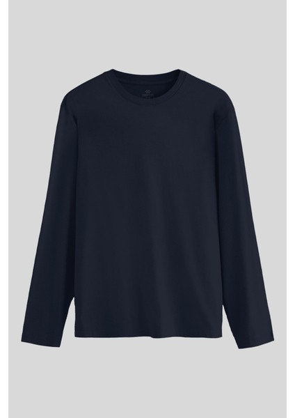 Lacivert Standart Fit Basic O Yaka Uzun Kollu İnce Erkek T-Shirt - 87997 fiyatları